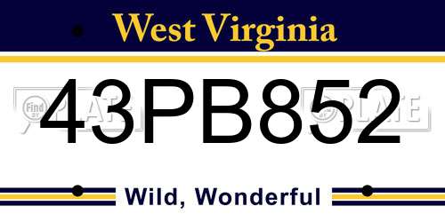 43PB852 West Virginia License Plate