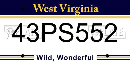 43PS552 West Virginia License Plate