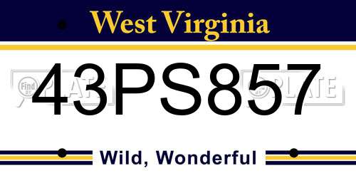 43PS857 West Virginia License Plate