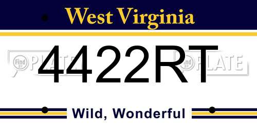 4422RT West Virginia License Plate