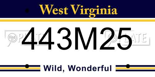 443M25 West Virginia License Plate
