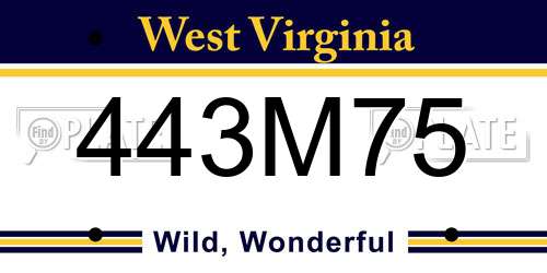 443M75 West Virginia License Plate
