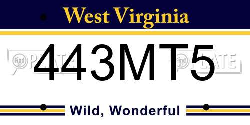 443MT5 West Virginia License Plate