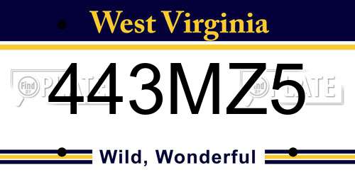 443MZ5 West Virginia License Plate