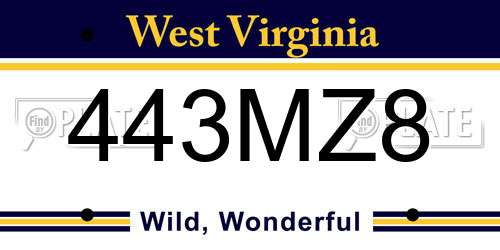 443MZ8 West Virginia License Plate