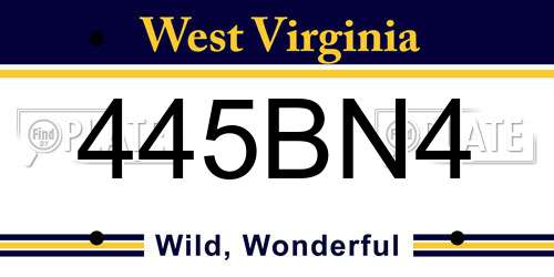 445BN4 West Virginia License Plate