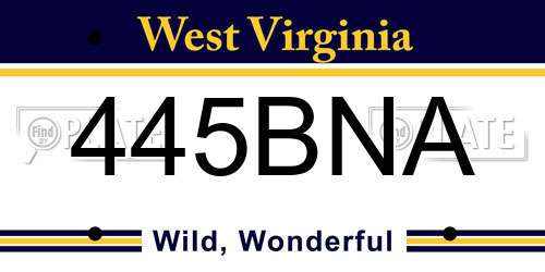 445BNA West Virginia License Plate