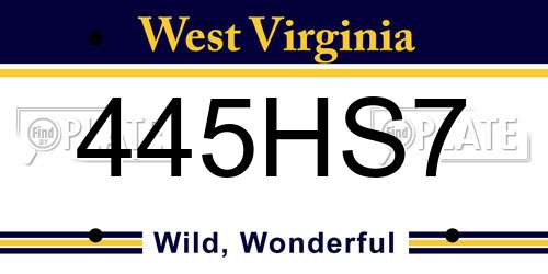 445HS7 West Virginia License Plate