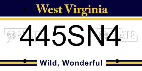 445SN4 West Virginia License Plate