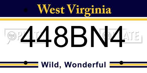 448BN4 West Virginia License Plate