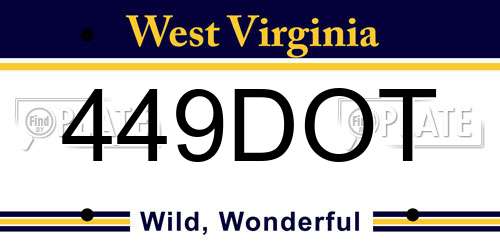 449DOT West Virginia License Plate