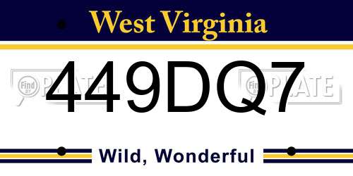449DQ7 West Virginia License Plate