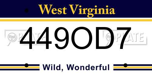 449OD7 West Virginia License Plate