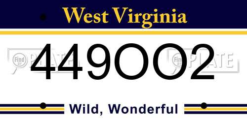449OO2 West Virginia License Plate