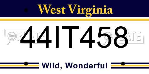 44IT458 West Virginia License Plate