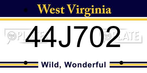 44J702 West Virginia License Plate