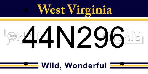 44N296 West Virginia License Plate