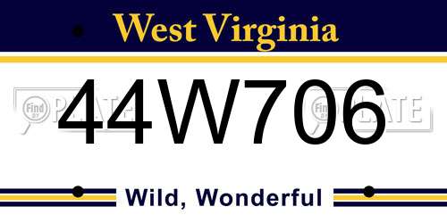 44W706 West Virginia License Plate
