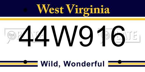 44W916 West Virginia License Plate