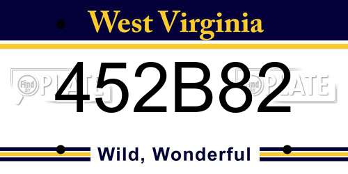 452B82 West Virginia License Plate