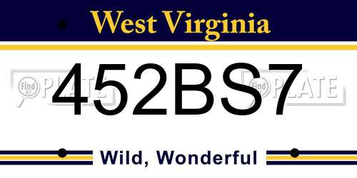 452BS7 West Virginia License Plate