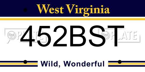 452BST West Virginia License Plate