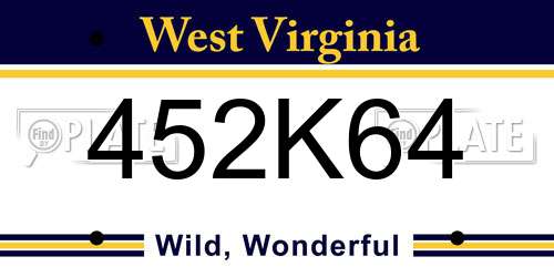 452K64 West Virginia License Plate