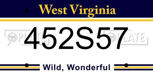 452S57 West Virginia License Plate