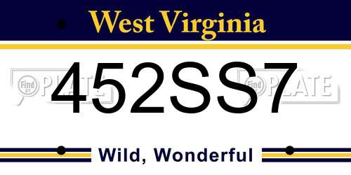 452SS7 West Virginia License Plate