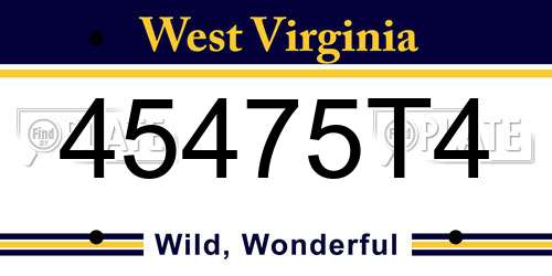 45475T4 West Virginia License Plate