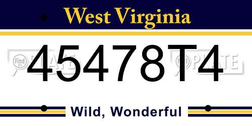 45478T4 West Virginia License Plate