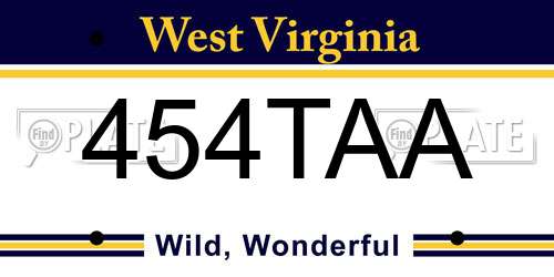 454TAA West Virginia License Plate