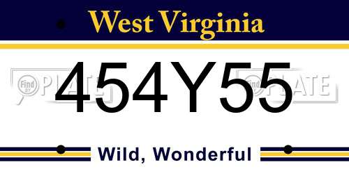 454Y55 West Virginia License Plate