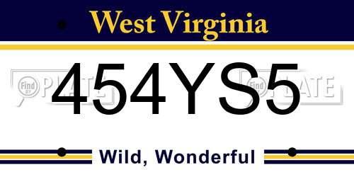 454YS5 West Virginia License Plate