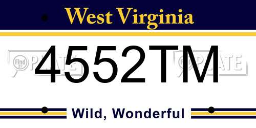 4552TM West Virginia License Plate