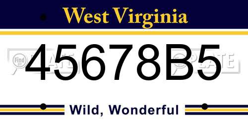 45678B5 West Virginia License Plate