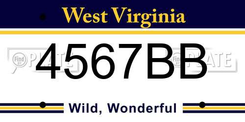 4567BB West Virginia License Plate