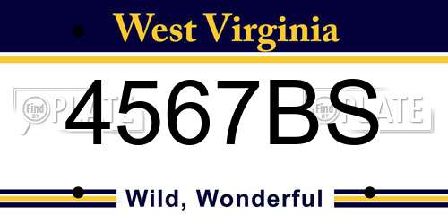 4567BS West Virginia License Plate