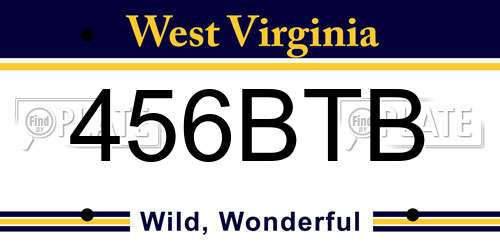 456BTB West Virginia License Plate