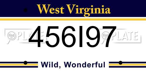 456I97 West Virginia License Plate