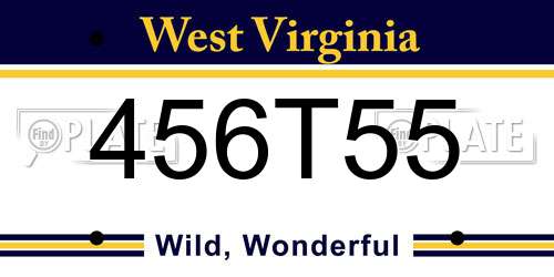 456T55 West Virginia License Plate