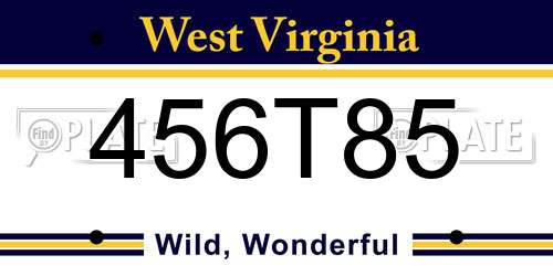 456T85 West Virginia License Plate