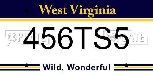 456TS5 West Virginia License Plate