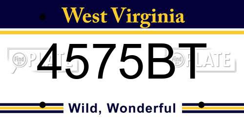 4575BT West Virginia License Plate