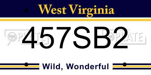 457SB2 West Virginia License Plate