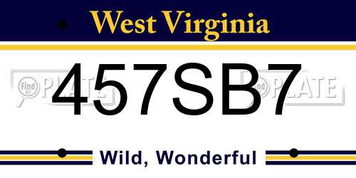 457SB7 West Virginia License Plate