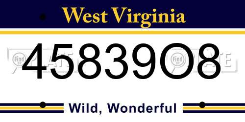 45839O8 West Virginia License Plate