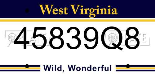 45839Q8 West Virginia License Plate