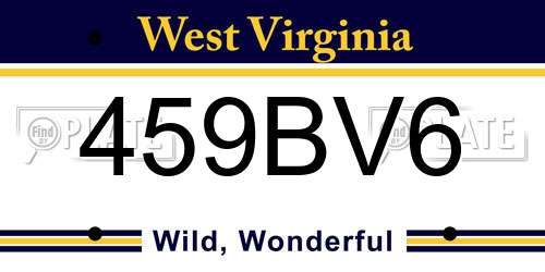 459BV6 West Virginia License Plate