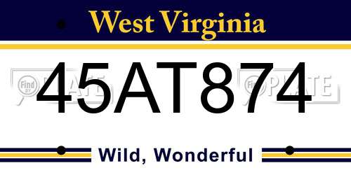 45AT874 West Virginia License Plate